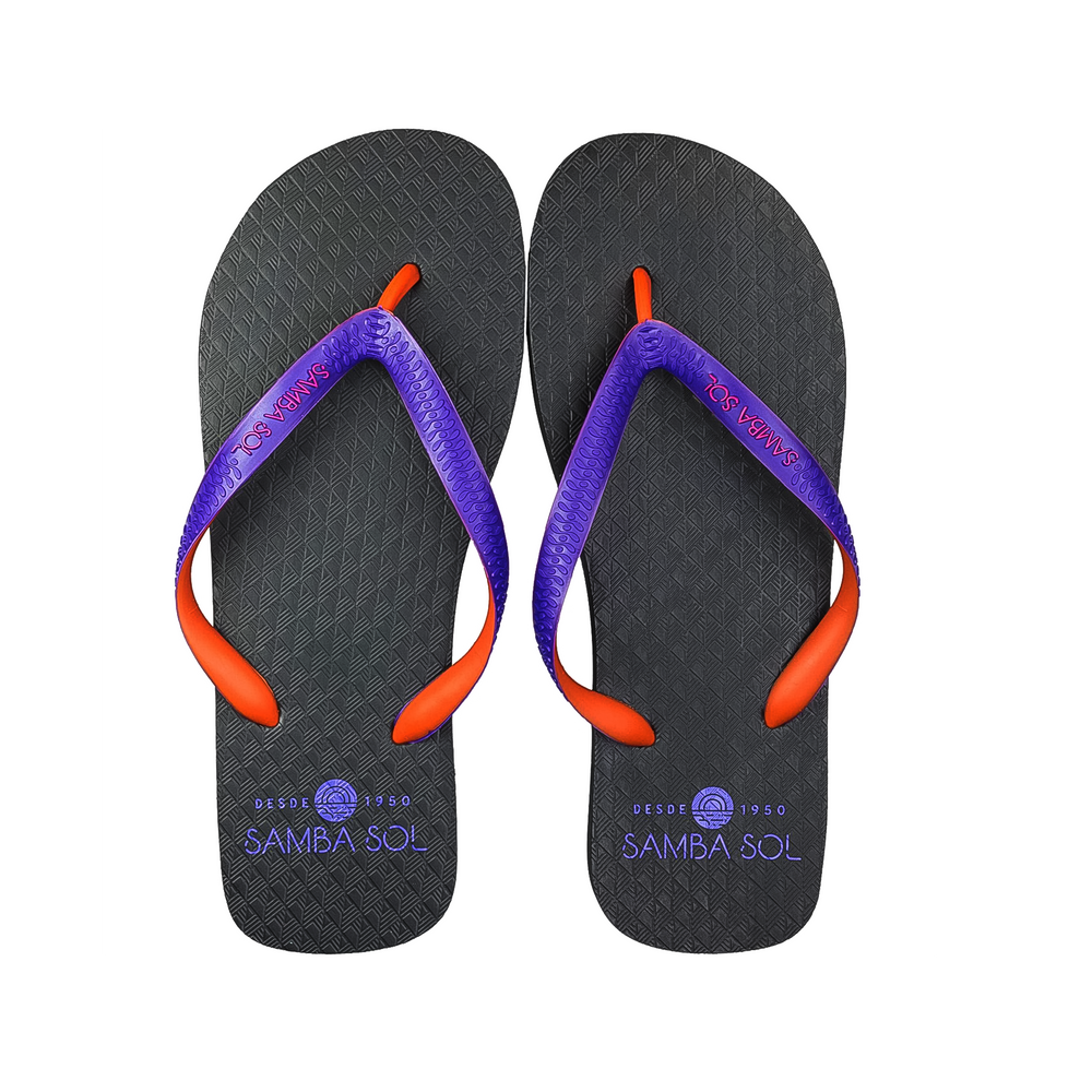 Samba Sol Men’s Beach Collection Flip Flops - Black/Orange/Purple
