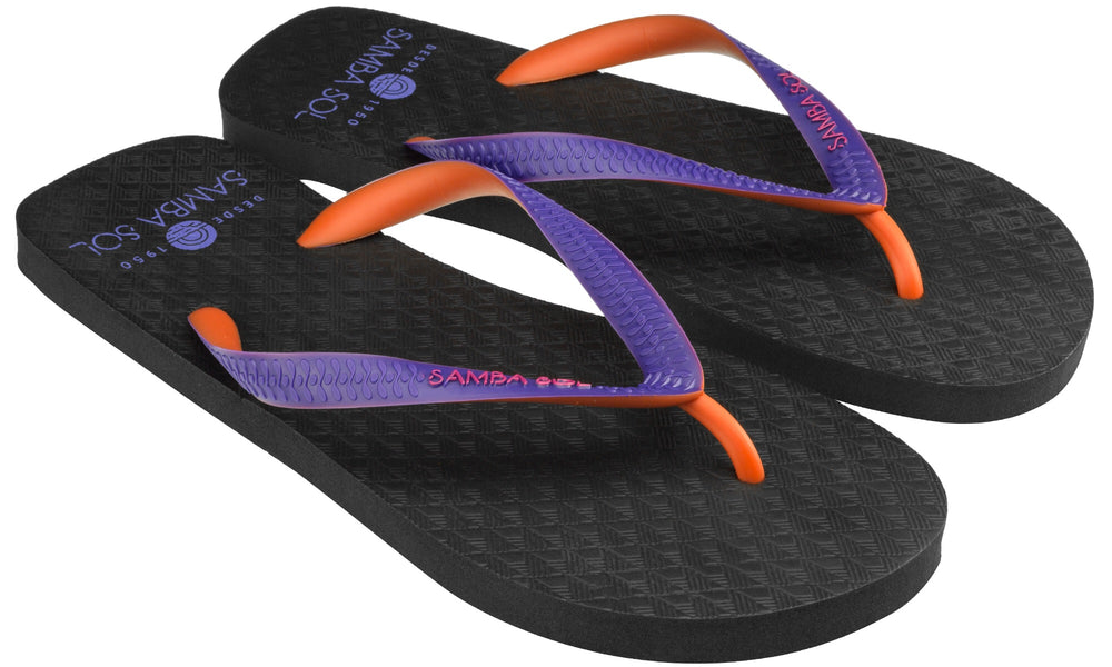 Samba Sol Men’s Beach Collection Flip Flops - Black/Orange/Purple-Samba Sol
