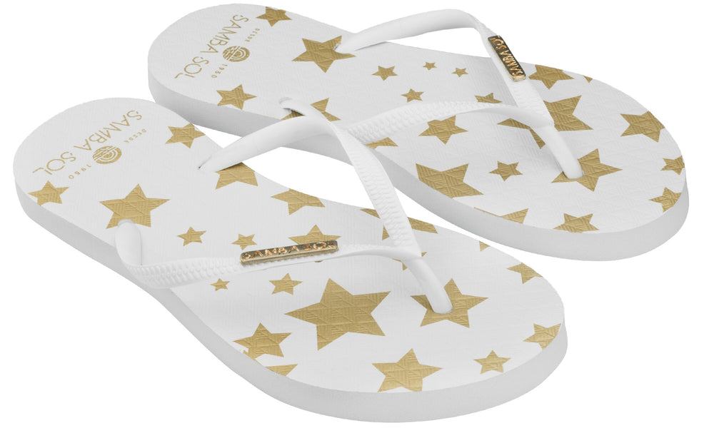 Samba Sol Women’s Fashion Collection Flip Flops - White Stars-Samba Sol