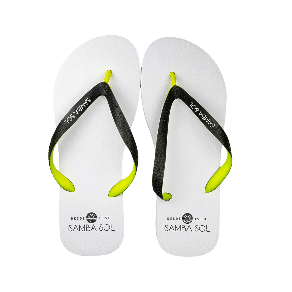 Samba Sol Men’s Beach Collection Flip Flops - White/Lime/Grey