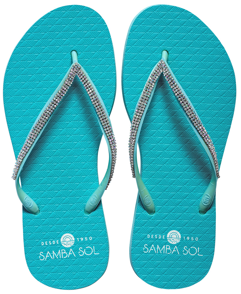 Samba Sol Women's Crystal Collection Flip Flops - Iridescent Light Blue