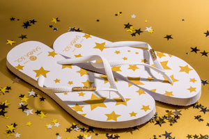 Samba Sol Women’s Fashion Collection Flip Flops - White Stars-Samba Sol