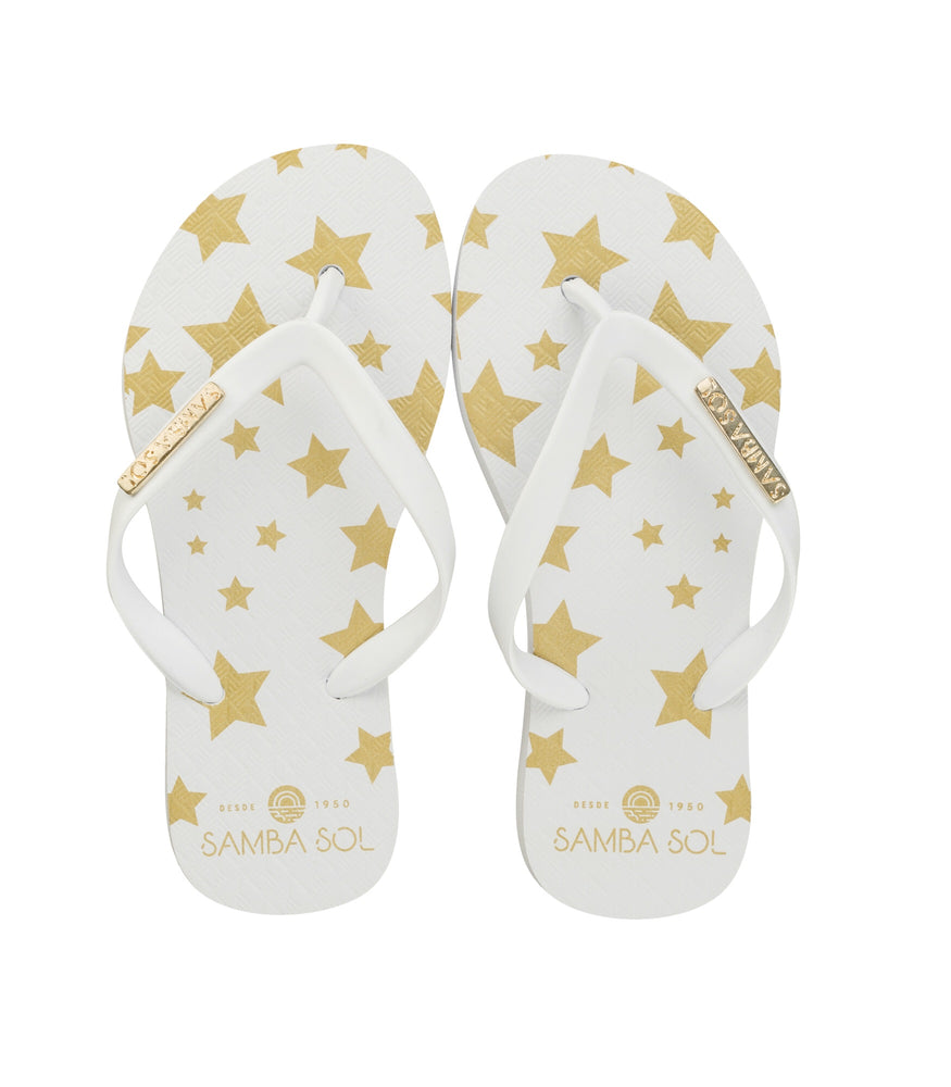 Samba Sol Kid's Fashion Collection Flip Flops - White Stars-Samba Sol