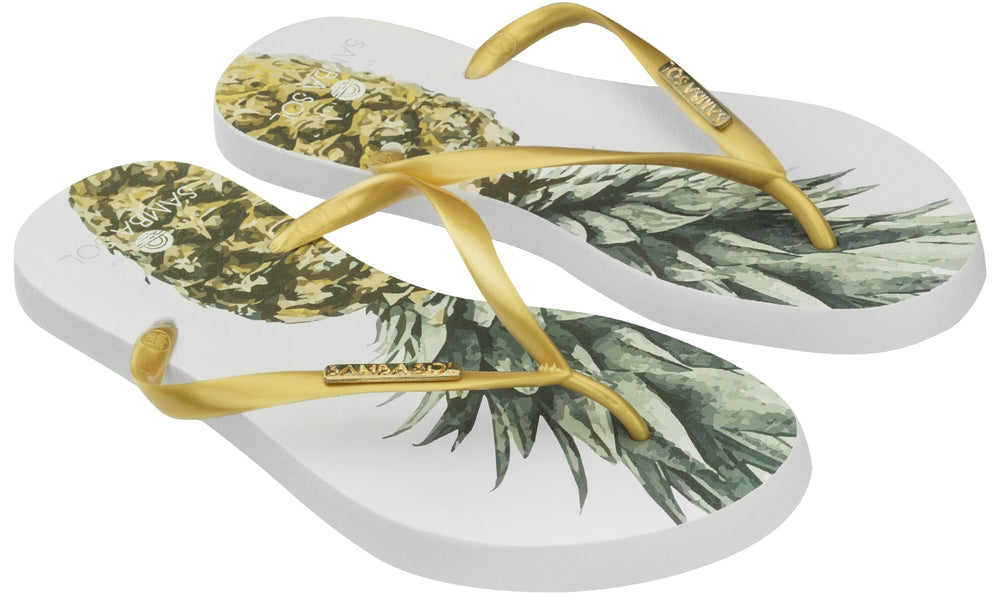 Samba Sol Women’s Fashion Collection Flip Flop - Pineapple Gold Strap-Samba Sol