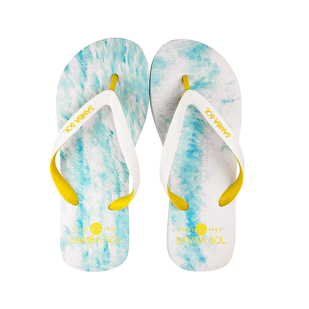 Samba Sol Men’s Beach Collection Flip Flops - Light Blue/Yellow