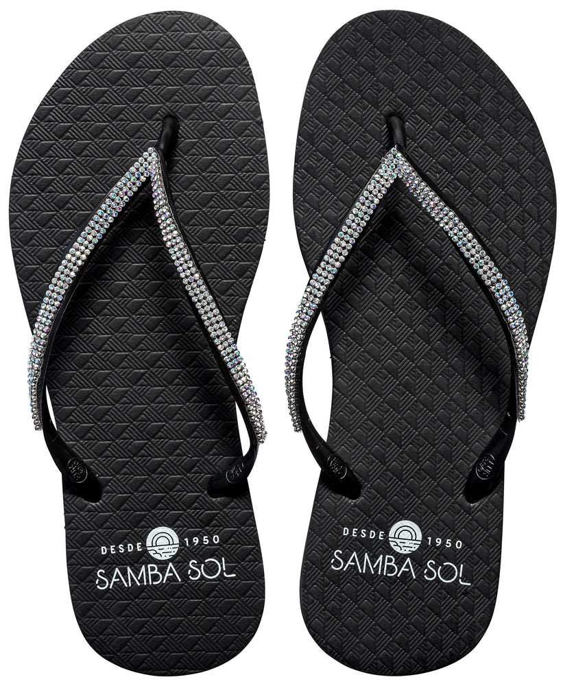 Samba Sol Women's Crystal Collection Flip Flops - Iridescent Black