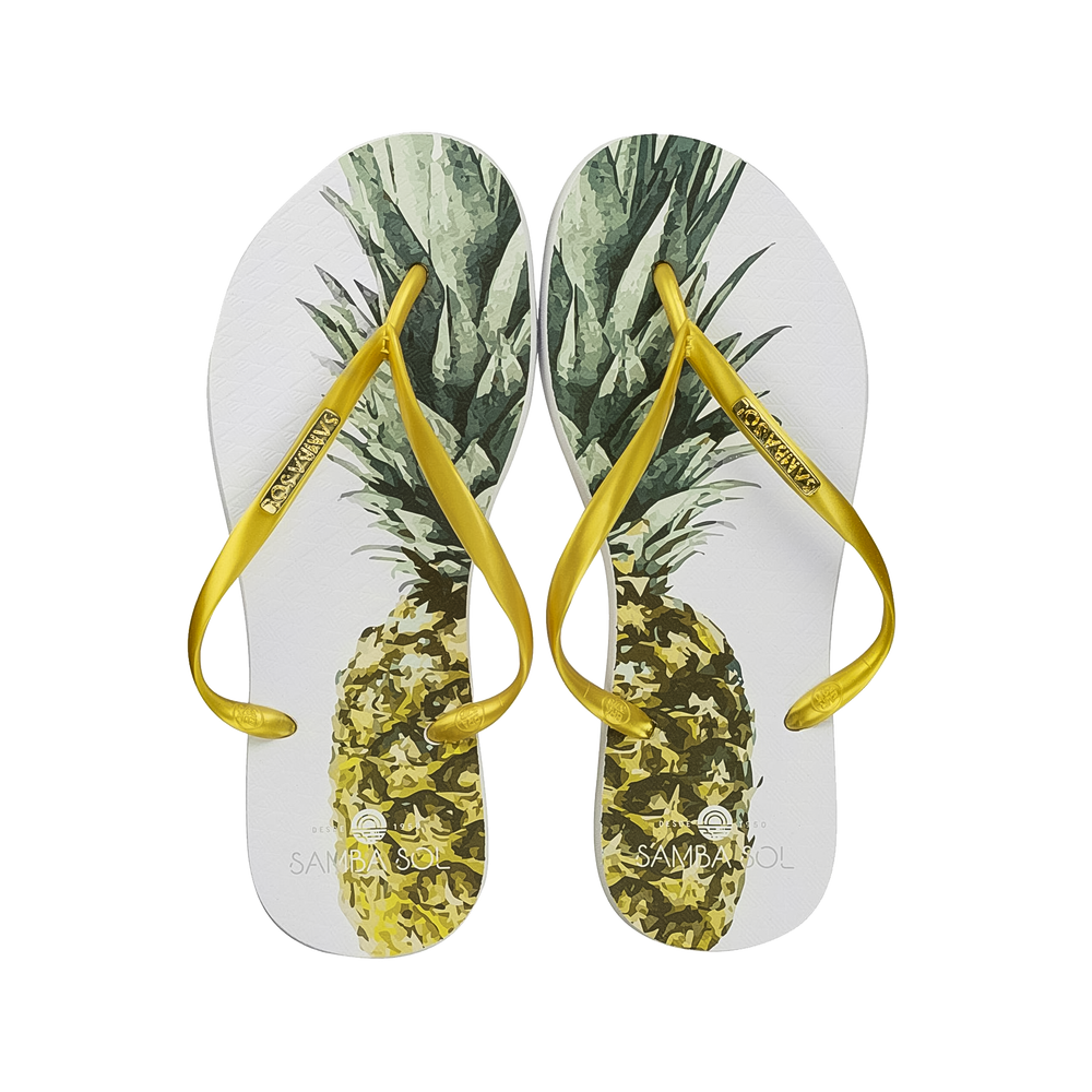 Samba Sol Women s Fashion Collection Pineapple Gold Strap Flip