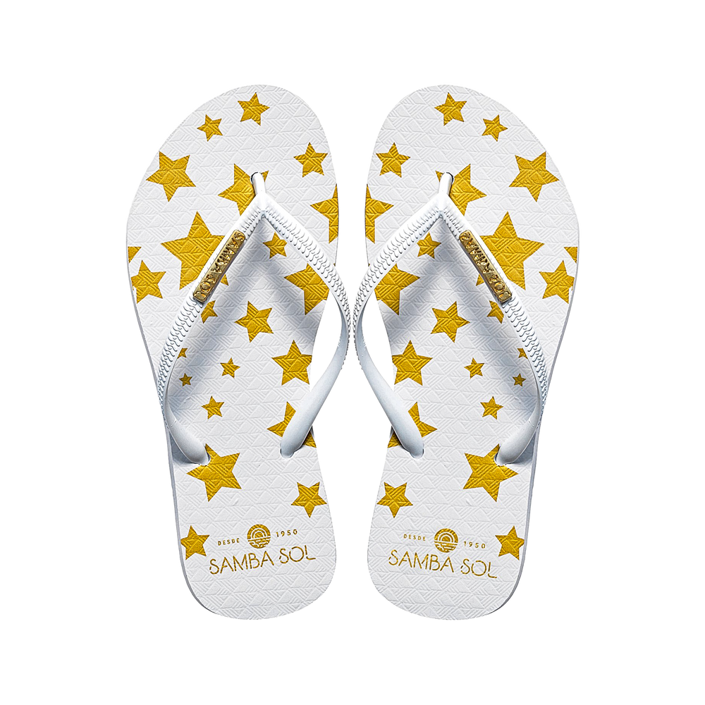 Samba Sol Women’s Fashion Collection Flip Flops - White Stars